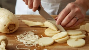1. Prepare the Celeriac; Peel the celeriac thoroughly. Slice it into thick rounds, about 1-2 cm thick.
