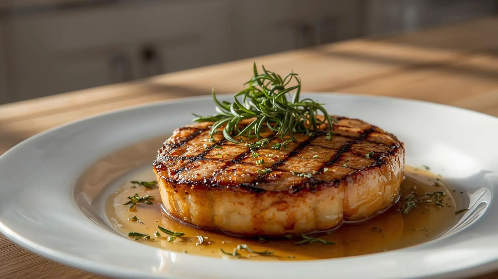 Deliciously grilled celeriac steak served with herbs and spices.