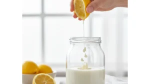 Make the vegan buttermilk by combining the plant-based milk and lemon juice, and set it aside to curdle.