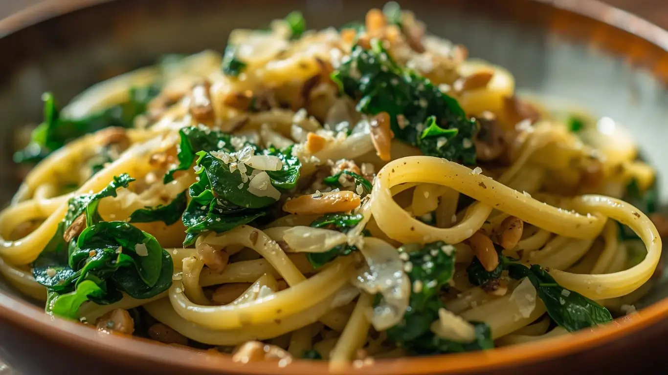 Vegan Creamy Spinach Garlic Pasta with Cashews and Parsley