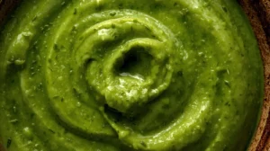 creamy spinach pasta with garlic and cashews, garnished with parsley