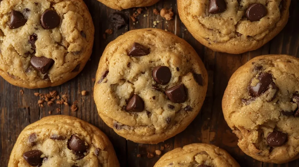 Delicious plate of chewy chocolate chip cookies fresh out of the oven