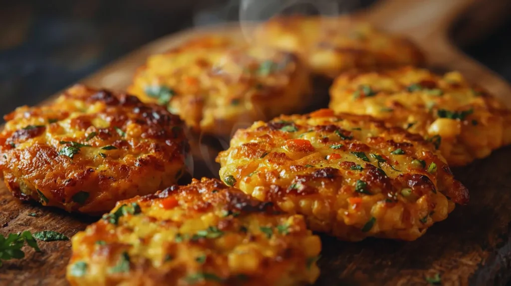 Vegetable chickpea fritters served with sauce on a plate