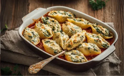 Tofu Ricotta Stuffed Shells with Spinach