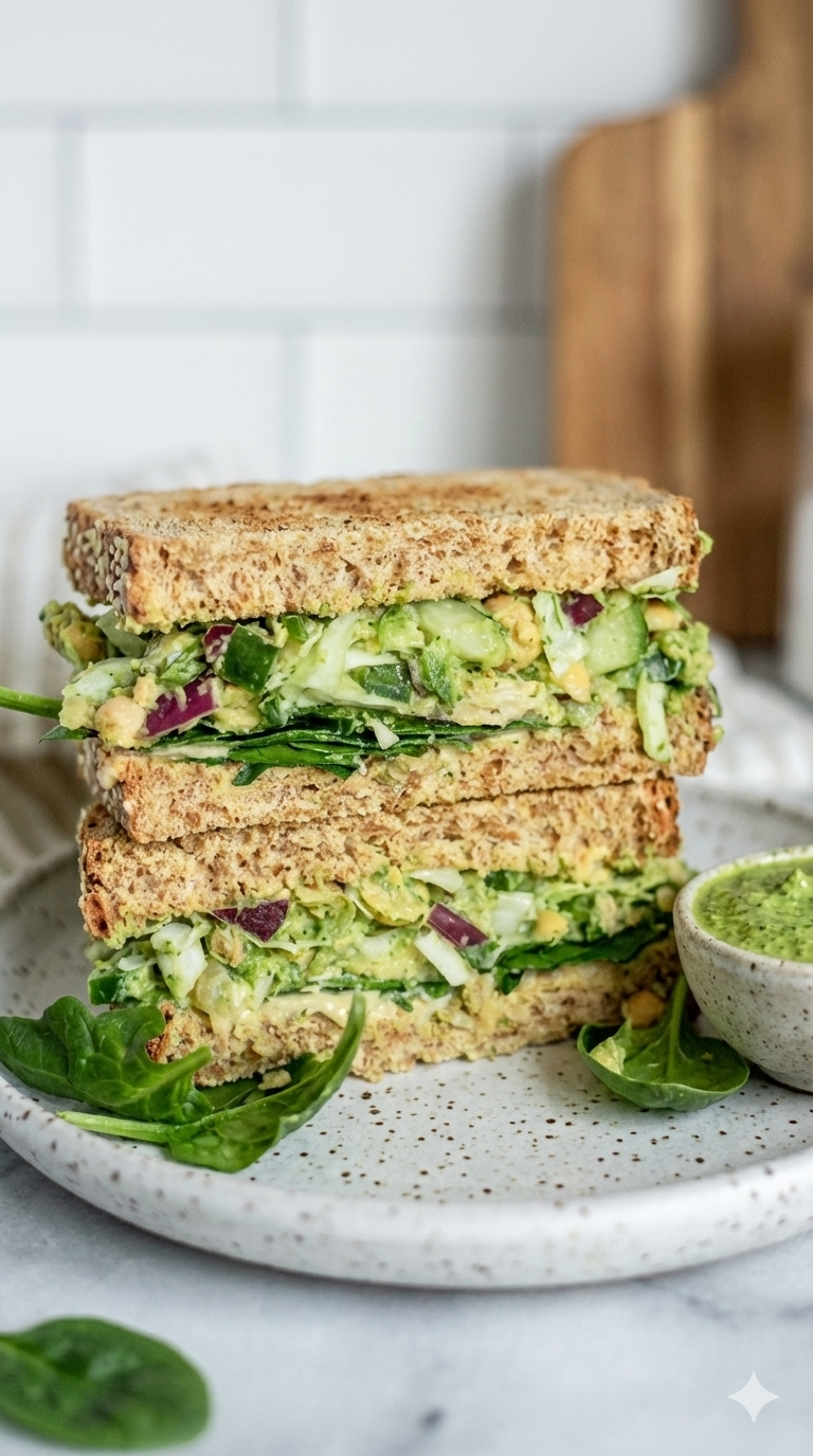 Green Goddess Vegetable Sandwich with fresh vegetables and green dressing