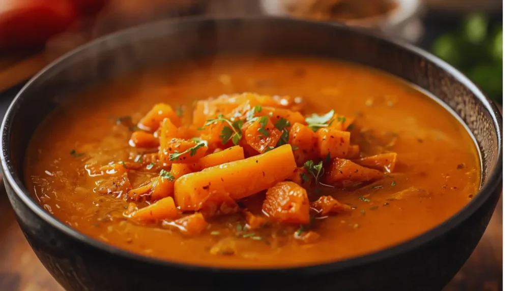 Carrot Soup is the ultimate 30-minute vegan dinner. Packed with umami flavor, ginger, and a spicy kick. Perfect for meal prep!"