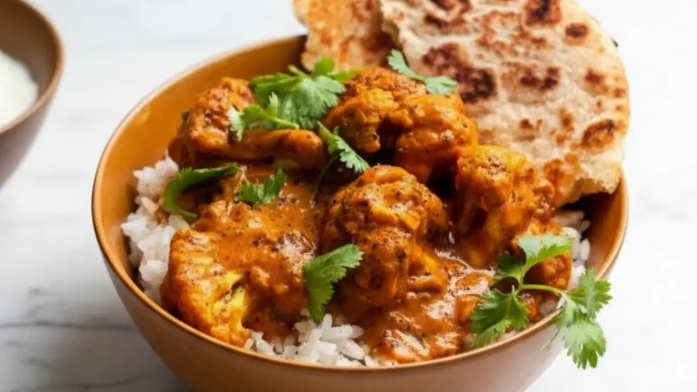 Creamy butter cauliflower dish garnished with herbs