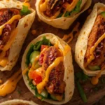 Delicious vegan cheeseburger wraps filled with plant-based ingredients